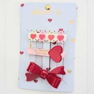 NEW Kids Hair Clip Set - Bow, Heart Lollipop & Bears w/Hearts
